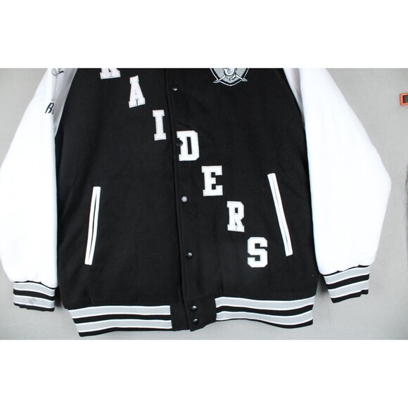 Oakland Raiders Varsity Jacket Mens White Black NFL Sleve Back Embroidered 3XL - Picture 14 of 16